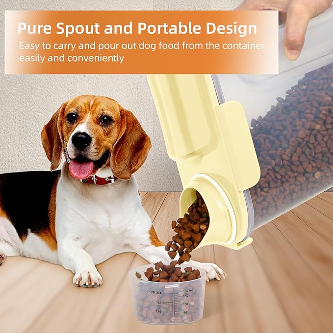 5-7Lbs Cat Dog Storage Container, Portable Pet Food Containers with Upgraded Large Spout and Cup, Small Animal Kibble Dispenser for Bird Seed, Oatmeal, Rice, Flour (1, Cream yellow, 5L)