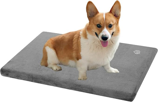 EMPSIGN Stylish Dog Bed Mat Dog Crate Pad Mattress Reversible (Cool & Warm), Water Proof Linings, Removable Machine Washable Cover, Firm Support Pet Crate Bed for Small to XX-Large Dogs, Grey