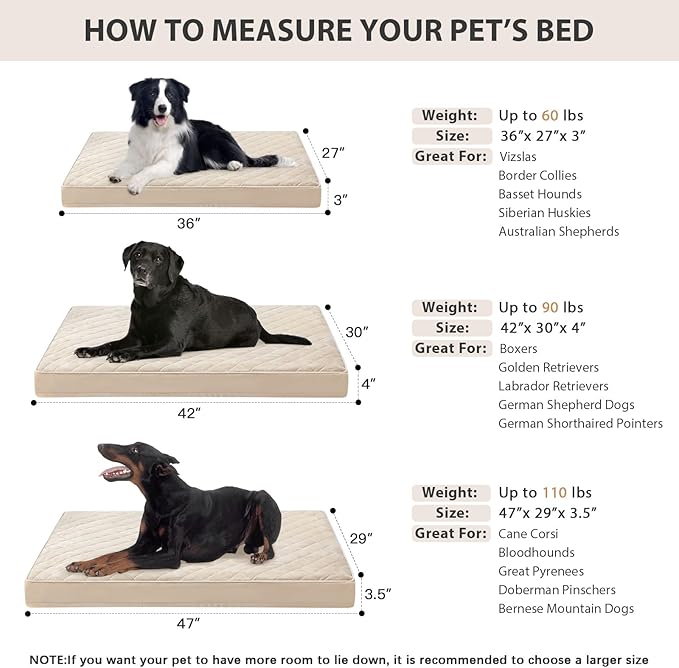 WNPETHOME Orthopedic XL Dog Beds Large Sized Dog, Waterproof Extra Large Dogs Bed with Removable Washable Cover, Multi-Needle Quilting Dogs Crate Bed