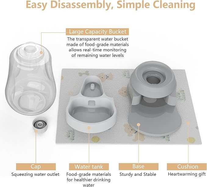 1.58 Gallon Automatic Dog Water Bowl Dispenser - Staltwo Premium Pet Water Dispenser with Non-Slip Mat, Large Capacity Water Feeder for Cats and Dogs, BPA-Free, 1.58 Gallon Grey