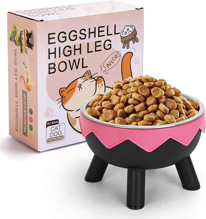 Raised Cat Food Bowls, Cute Cat Feeding Bowls for Food/Water Elevated with Non-Slip Stand, Detachable Anti Vomiting Stainless Steel Pet Bowl for Kitten, Puppies, Small Dogs Indoor/Outdoor