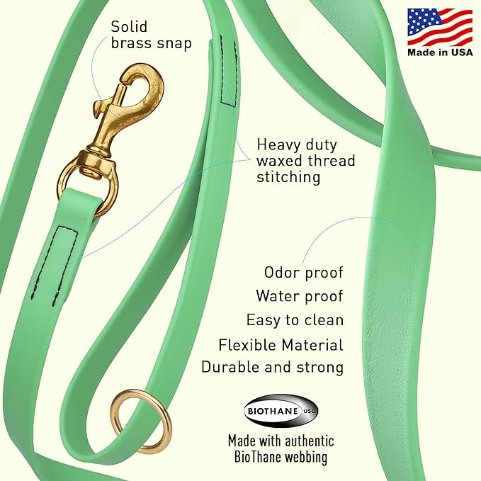Viper Biothane K9 Working Dog Leash Waterproof Lead for Tracking Training Schutzhund Odor-Proof Long Line with Solid Brass Snap for Puppy Medium and Large Dogs 4ft, Sea Foam Green