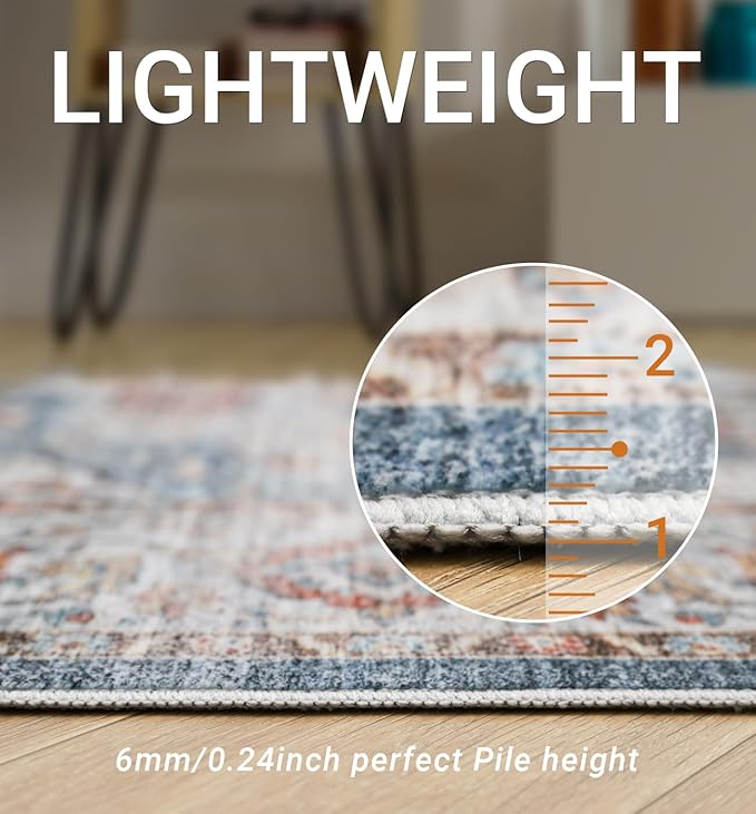 Washable Rug 8x10 Area Rugs for Living Room - Stain Resistant Non-Slip Backing Rugs for Bedroom - Vintage Large Area Rug (Navy, 8'x10')