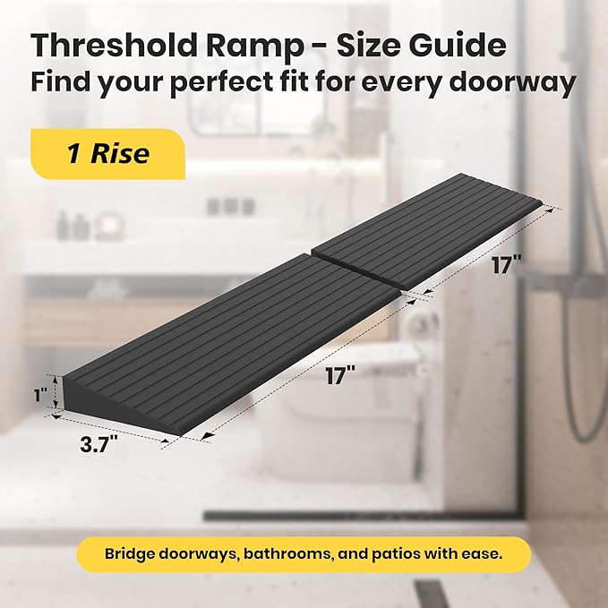 1" Rise Rubber Threshold Ramps for Doorways, 34" Wide Modular Wheelchair Ramp 2 PCS, Wheelchair Ramp, Access Ramps for Wheelchairs,Strollers,Sweepers,Bathrooms,Entryways,2000LBS Capacity