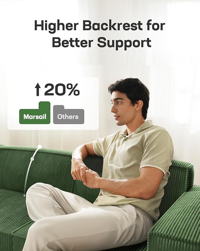 Marsail Modular Sectional Sofa, 80" I-Shaped Modular Sectional Couch with Deep Seat, Freely Combinable Sectional Cloud Sofa for Living Room, No Assembly, Plush Corduroy Fabric, Green