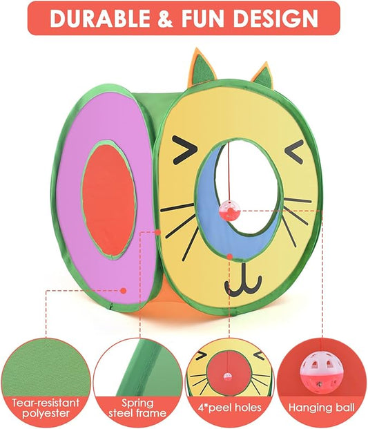 Bissap Pop Up Cat Cube, Collapsible Cat Hideouts Play House Peek Too Cat Cave Tent with 3 Holes for Indoor Outdoor Kittens Cats Puppies Rabbits Hideaway Bed Toy