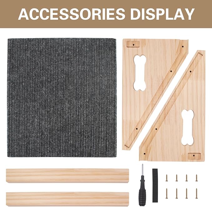 Dog Ramp for Stairs, Wooden Low-Angled Pet Ramps with Anti-Slip Carpet Surface, Step and Stair Assist for Small Medium Dog & Cats, Injured & Aged Pets (1 Pack)