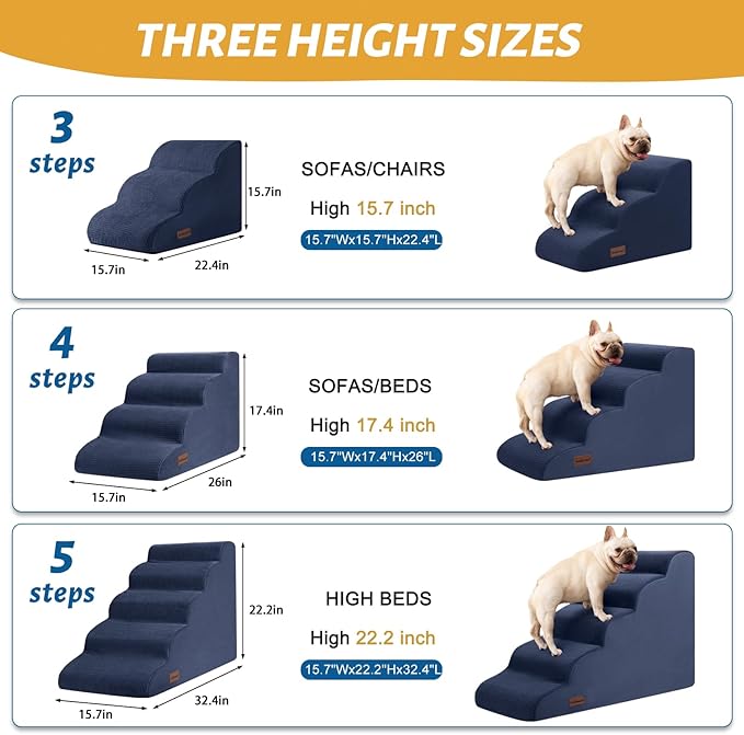 4-Step Dog Stairs and Ramp for Beds or Couches,Non-Slip Sturdy Pet Steps for Small Dogs and Cats,17.4" H,Blue