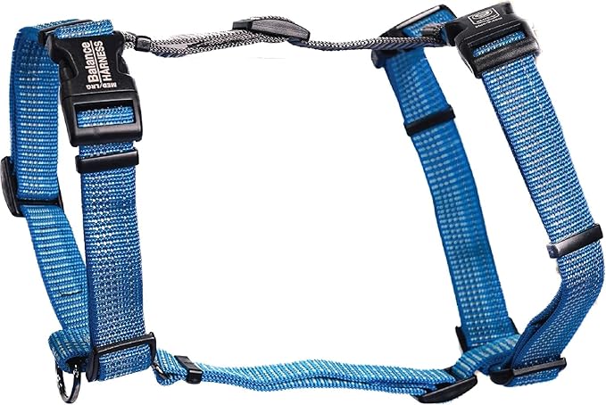 Blue-9 Reflective Buckle-Neck Balance Harness, Fully Customizable Fit No-Pull Harness with 3M Reflective Stitching, Ideal for Dog Training and Obedience, Made in The USA, Blue, Medium