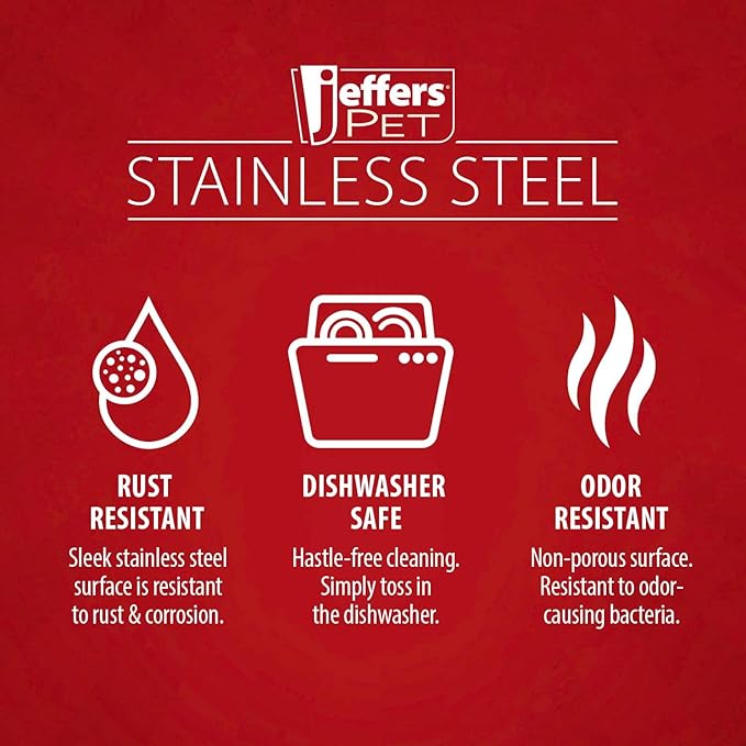 Jeffers No Skid No Tip Stainless Steel Pet Bowls for Dogs & Cats - Non-Slip Food & Water Feeder Dish with Black Rubber Base, Durable Easy to Clean Feeding Bowl for Indoor & Outdoor Use - 1 Pint