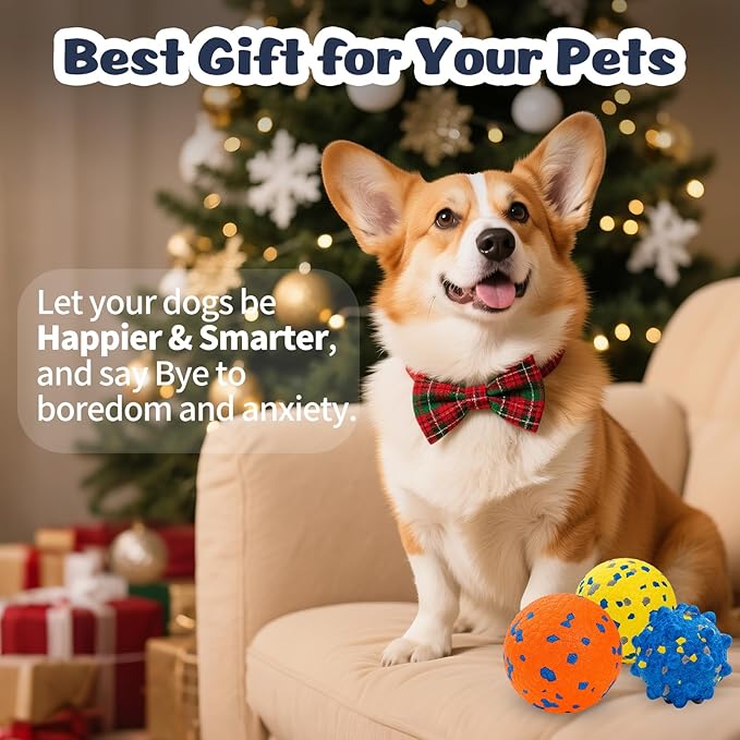 HIPPIH Dog Balls Interactive Tennis Balls for Dogs, Dog Toys for Aggressive Chewers, Tough Puppy Chew Toys for Teething, 3" Fetch Ball Water Toy for Small/Medium Breed, High Bouncy & Floating, 3 Pack