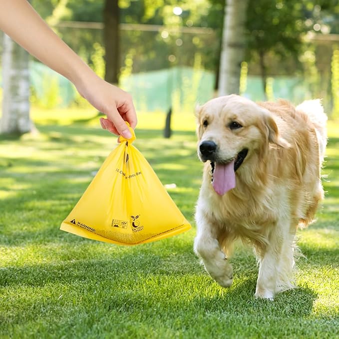 Certified Compostable Dog Poop Bags, 270 Count Landfill Friendly and Leakproof Waste Bags, Easy Open Unscented Maize Yellow Poop Bag for Dog, 15 Doggy Bags Per Roll (18 rolls)