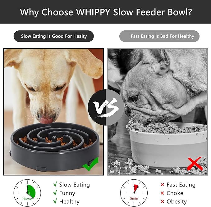 Slow Feeder Large Dog Bowl - Maze Puzzle Bowl for Medium to Large Dogs - Non Slip, Interactive, Bloat Stop, Healthy Feeding Dish - Gray