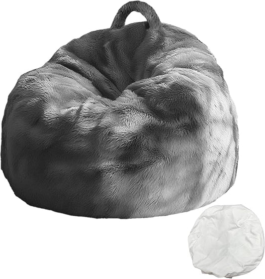 4FT Fluffy Velvet Bean Bag Chair Cover – Soft, Washable & Durable Storage Sofa for Kids, Adults and Pets, Perfect for Storing Clothes, Toys or Blankets Christmas Gift, No Fillers, Dark Gray