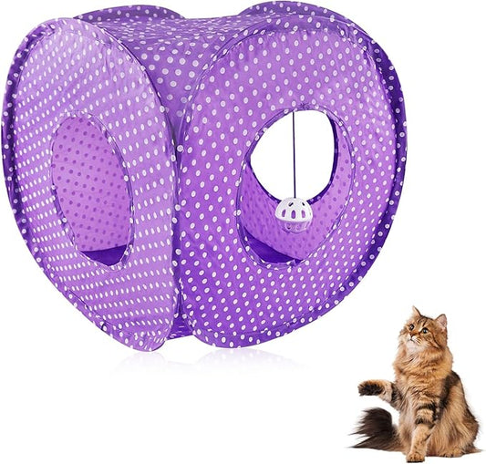 Andiker Cat Tent, 3 Holes Safe and Strong Cute Cats Tunnel Collapsible Easy to Carry Cat House for Indoor Cats Kittens Hiding Playing Training Sleeping (Square Purple)