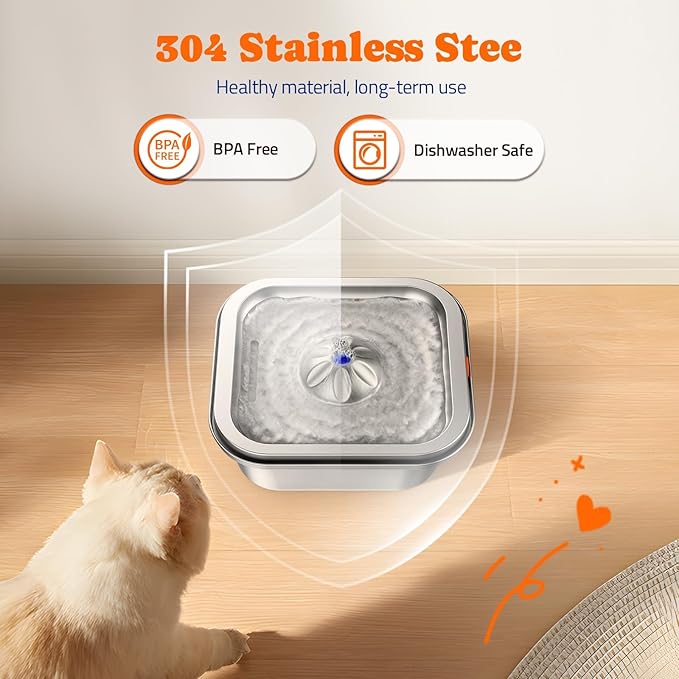 Cat Water Fountain Stainless Steel: 4L/140oz Pet Fountain Water Bowl Indoor, Automatic Dog Drinking Dispenser, Cat Feeding Watering Supplies, Metal Kitty Waterer Fountain, 10 Replacement Filters