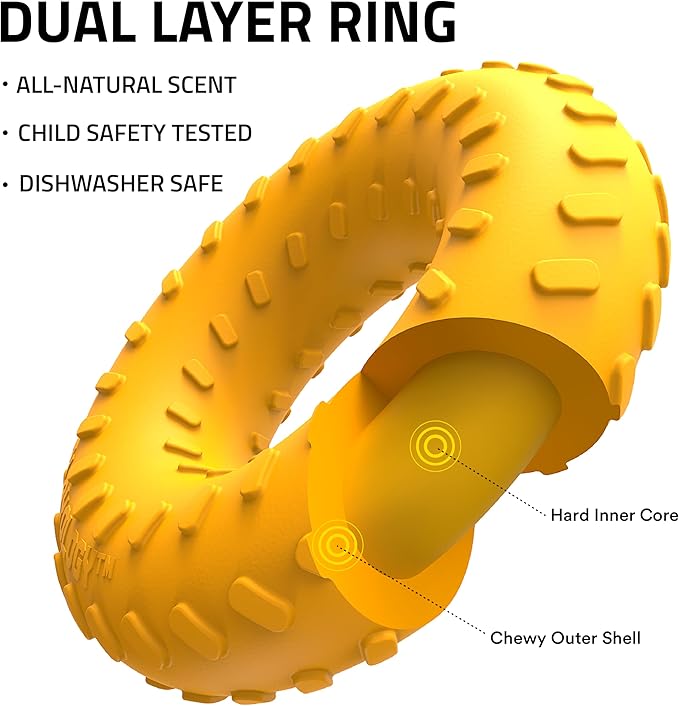 Playology Dog Toys | Dual Layer Ring Durable Chew Toy for Aggressive Chewers | Medium Cheddar Cheese Scented Toy - Easy to Clean and Made from Non Toxic Materials