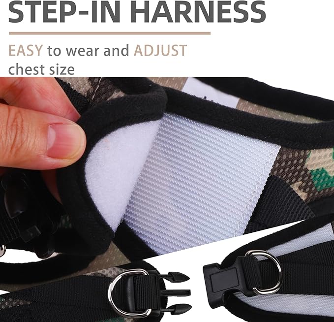 PUPTECK Adjustable Dog Harness Collar and Leash Set Step in No Pull Pet Harness for Small Medium Dogs Puppy and Cats Outdoor Walking Running, Soft Mesh Padded Reflective Vest Harnesses