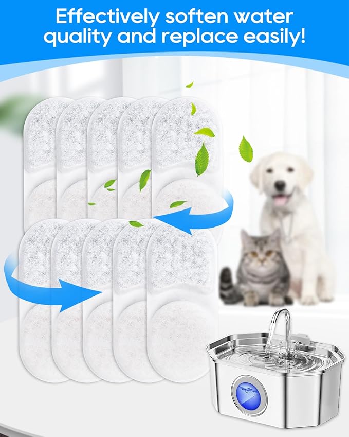 Filters for Cat Water Fountain Compatible with APAUK Automatic 108oz/3.2L, Cat Filters for Water Fountain with Sponges 8+8 Pack,8 Carbon Filter & 8 Pre-Filter Sponges