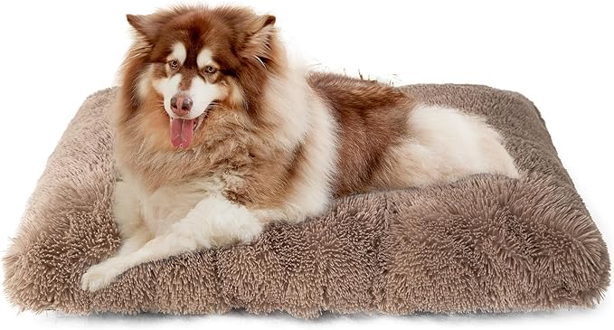 EHEYCIGA Fluffy XXL Dog Crate Pad, Plush Faux Fur Bed for Extra Large Dogs, Calming Anti Anxiety XXL Dog Bed, Washable Soft Warm Mat with Non-Slip Bottom, Camel