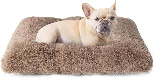 EHEYCIGA Fluffy Dog Crate Bed for Medium Dogs, Plush Faux Fur Crate Pad, Calming Anti Anxiety Medium Dog Bed for Crate, Washable Soft Warm Mat with Non-Slip Bottom, Camel