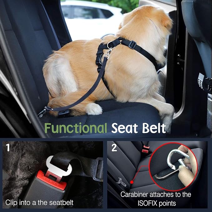 Dog Seat Belt, Safety Vest Dog Car Harness with Adjustable Buckle Dog Seat Belt for Vehicle Nylon Pet Safety Seat Belts Heavy Duty(L, Purple)