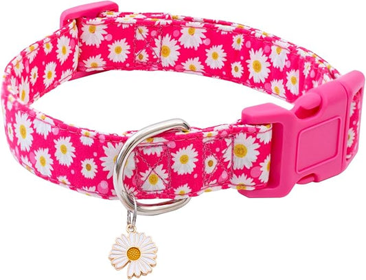 Faygarsle Cotton Dog Collar Cute Dog Collars for Small Medium Large Dogs Hot Pink Floral Colored Options Soft and Fancy Pet Collars for Girls Flower Pattern for Girl Dog Collar S