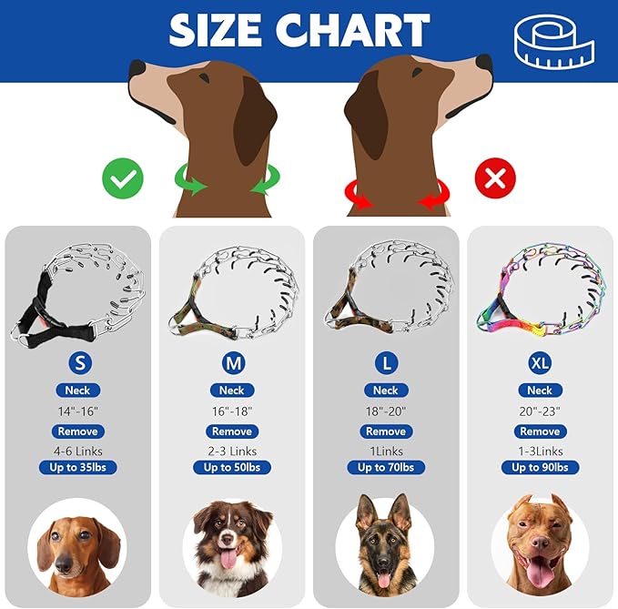 Supet Dog Prong Collar, Adjustable Dog Training Collar with Quick Release Buckle for Small Medium Large Dogs(Packed with One Extra Links)