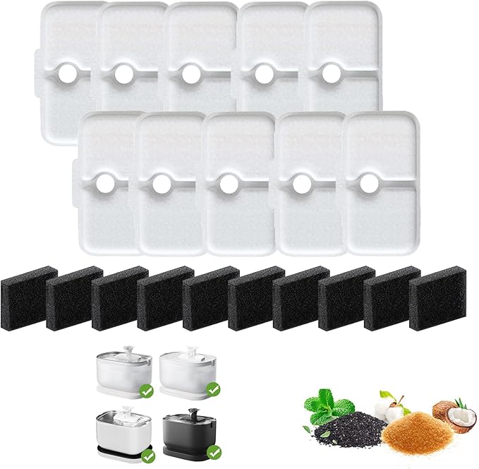 24 Pcs Cat Water Fountain Filters Compatible with PETLIBRO,12 Pack Fountain Replacement Filters & 12 Pack Pre-Filter Sponges for 2.5L/84oz PLWF005 & PLWF105 & PLWF115