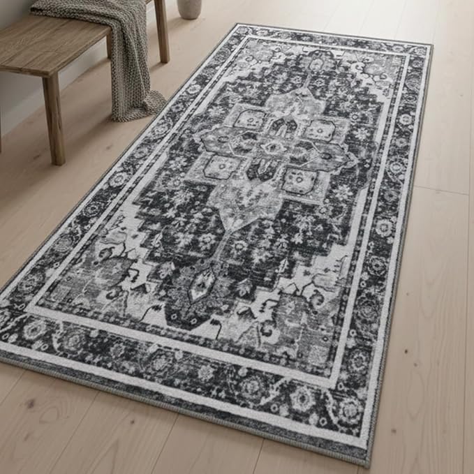 Muddy Mat짰 Onyx 2ft x 7ft Washable Area Rugs for Living Room, Bedroom & Dining Room ??Modern Soft Low Pile Non Slip Carpet ??Pet Friendly Waterproof Foldable Rugs for Home