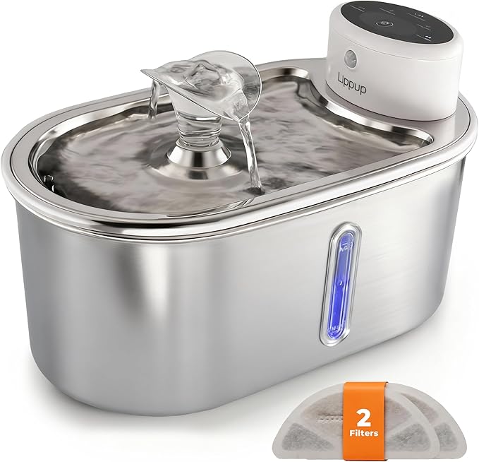 Wireless Cat Water Fountain Stainless Steel 108oz/3.2L, Cordless, Battery Operated Cat Fountain (Last up to 50 Days), Ultra Quiet, 2 Flow Modes, Multi-Filtration, BPA Free, Includes 2 Filters - White