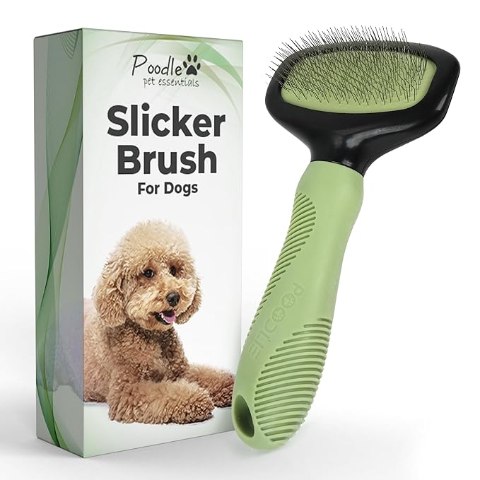 Poodle Pet Slicker Brush - For Dogs, Cats, Rabbits - Matted/Loose Fur, Knots - Suitable for Doodle/Goldendoodle Grooming and Shredding Short/Long Hair (Green)