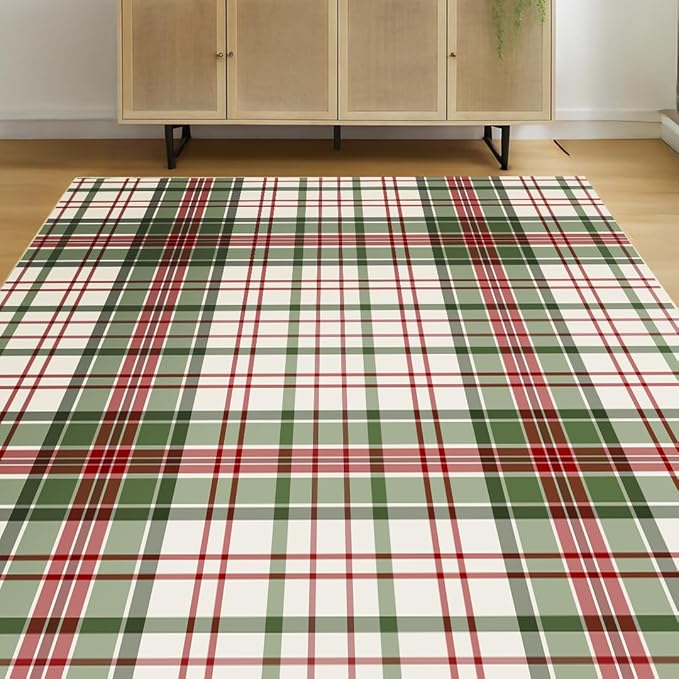 Muddy Mat짰 Plaid 3x7 Washable Area Rugs for Living Room, Bedroom & Dining Room ??Modern Soft Low Pile Non Slip Carpet ??Pet Friendly Waterproof Foldable Rugs for Home