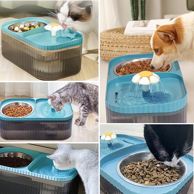 Suertree Cat Fountain Water Bowl Stainless Steel, 101oz/3L Automatic Pet Water Fountain, Dog Water Dispenser Cat Feeding Watering Supplies with 2 Filters for Cats, Dogs, Pets Blue