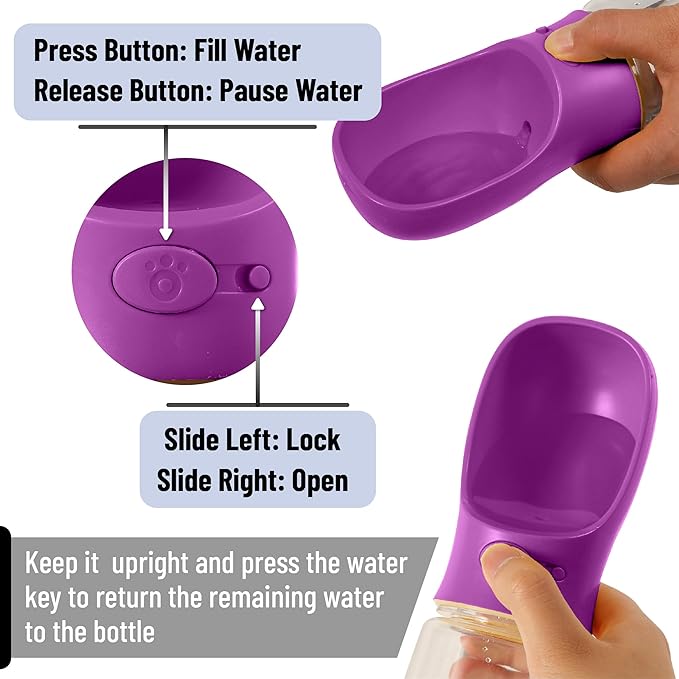 Mr. Pen Portable Dog Water Bottle, 19 oz, Large, Purple, Travel Dog Water Bottle Dispenser, Not Dishwasher Safe