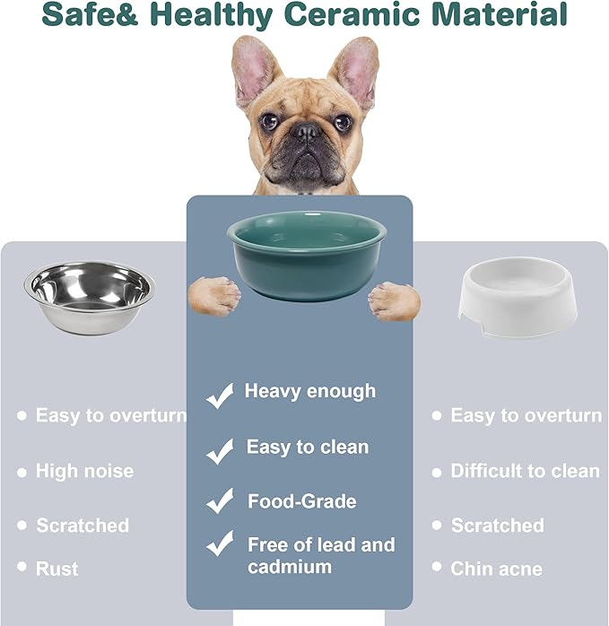 Single Replacement Bowl for 6.3'' High Elevated Dog Bowls, Non-Slip Pet Feeding Dishes for Small Medium Dogs and Cats, Durable Porcelain Dog Food and Water Bowls(28oz, Dark Green)