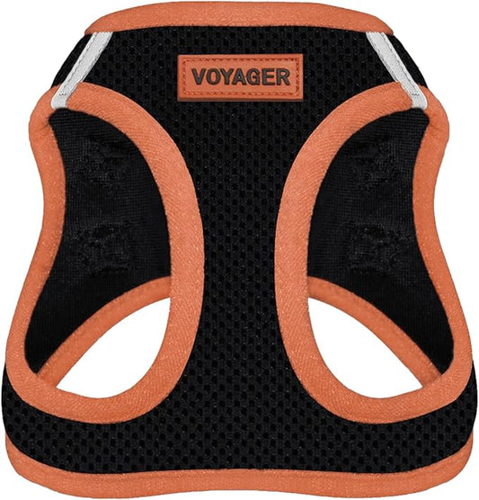 Best Pet Supplies - All Weather Mesh/Plush, Reflective, No Pull Harness for Small, Medium Dogs, Cats - Secure with Hook & Loop Fastener, Buckle, Double D-Rings - Black/Orange Trim, S