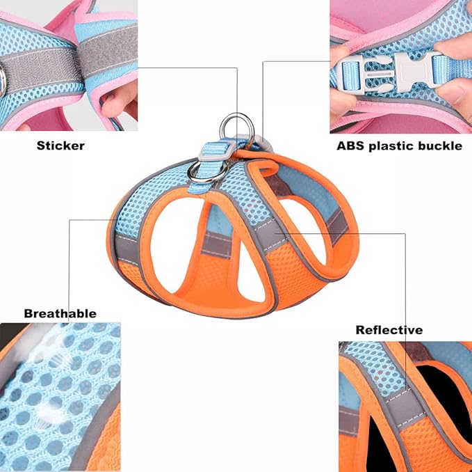 Black Dog Harness for Small Dogs, No-Pull Puppy Harness with Leash for Easy Walk, Breathable Mesh Reflective Cat Vest for XXS Xs Small Medium Breed Pet Dogs, S