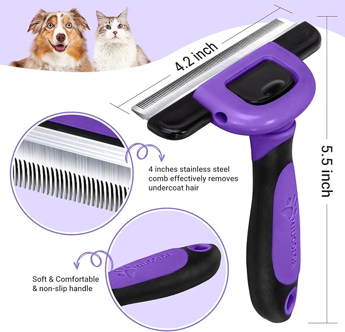 MIU COLOR Pet Grooming Brush, Deshedding Tool for Dogs & Cats, Effectively Reduces Shedding by up to 95% for Short Medium and Long Pet Hair, Purple