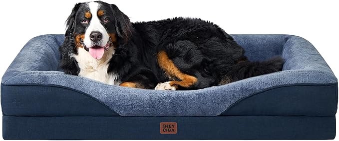 EHEYCIGA Orthopedic XL Dog Bed for Large Sized Dog, 42x30x7.5 Inch Extra Large Memory Foam Dog Couch Bed with Sides, Waterproof Liner & Washable Removable Cover, Bolster Pet Sofa, Navy