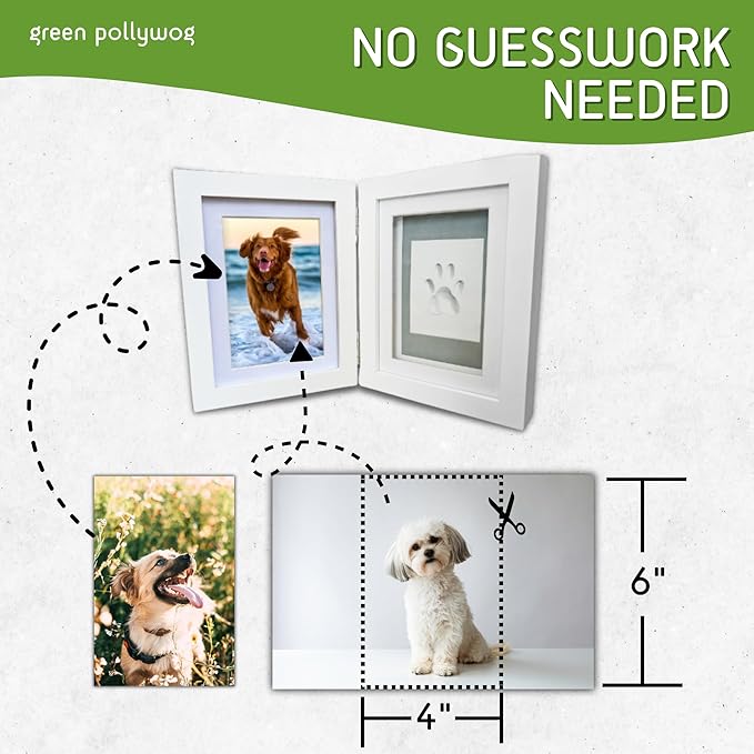 Green Pollywog | Paw Print Pet Keepsake Hinge Photo Frame + Clay Print Kit | Tabletop Photo Frame + Extra-Large Air-Dry Clay Imprint Kit | 4” x 6” Picture Openings