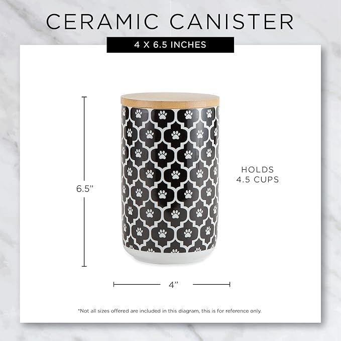 Bone Dry Ceramic Canister with Bamboo Lid, Paw & Bone Collection, Treat Jar, 4x6.5", Rose
