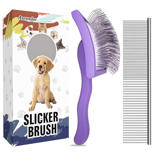 Dog Slicker Brush for Golden Doodle Grooming Kit - Dematting Brushes for Goldendoodles, Labradoodles, Poodles - Pet Hair Brush for Medium & Long Haired Dogs - Large (Purple)