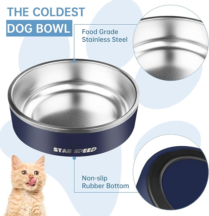 StarSpeed 24oz Stainless Steel Dog Bowls with Rubber Bottom Non-Slip Double Wall Metal Outdoor Dog Food and Water Bowls Weighted Insulated Pet Feeding Bowl for Small,Medium Sized Dogs or Cats