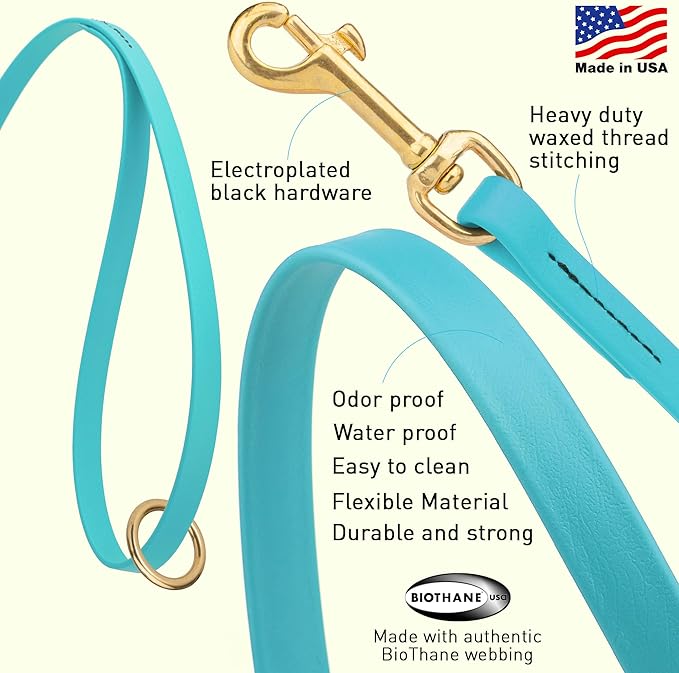 Viper Biothane K9 Working Dog Leash Waterproof Lead for Tracking Training Schutzhund Odor-Proof Long Line with Solid Brass Snap for Puppy Medium and Large Dogs 6ft, Sky Blue