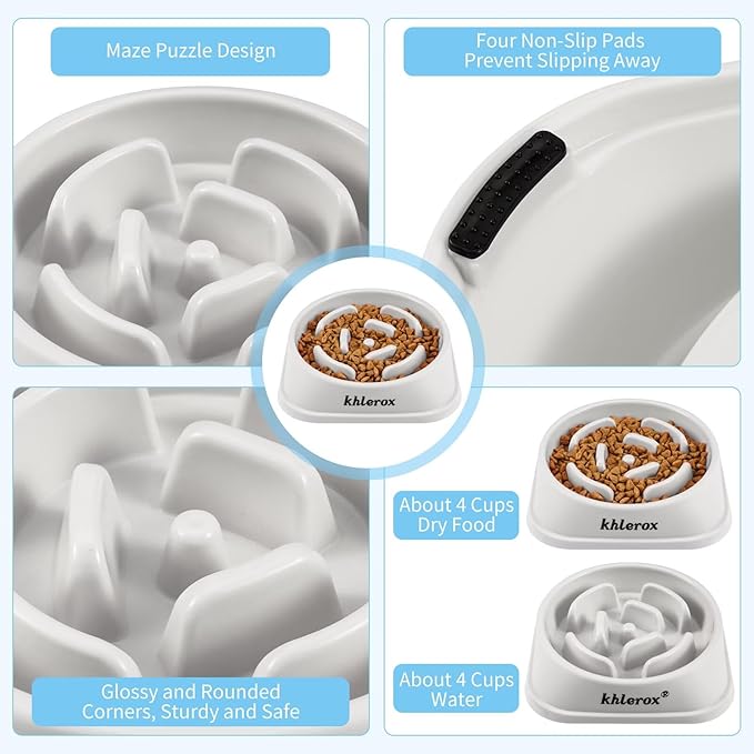 Slow Feeder Dog Bowls for Healthy Eating, Non-Slip and Anti-Choking Design, Reduces Bloating & Overeating for Large Dogs, Easy to Clean