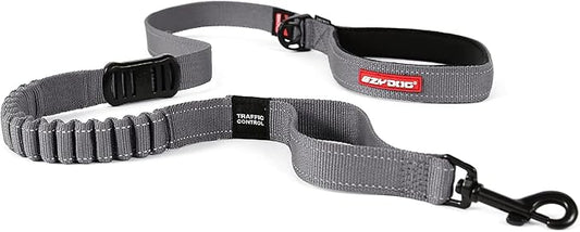 EzyDog Zero Shock Dog Leash - Shock Absorbing Bungee Leash for Dogs That Pull or Excite - Dual Handle and Reflective for Large, Medium, or Small Dogs (48-Inch, Gray)
