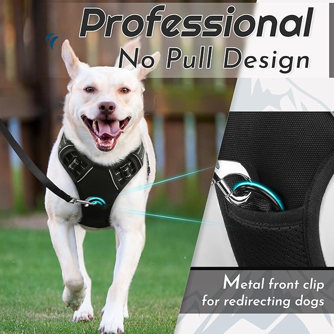 Eagloo Dog Harness Small Sized Dog, No Pull Service Vest with Reflective Strips and Control Handle, Adjustable and Comfortable for Walking, No Choke Pet Harness with 2 Metal Rings, Black, S