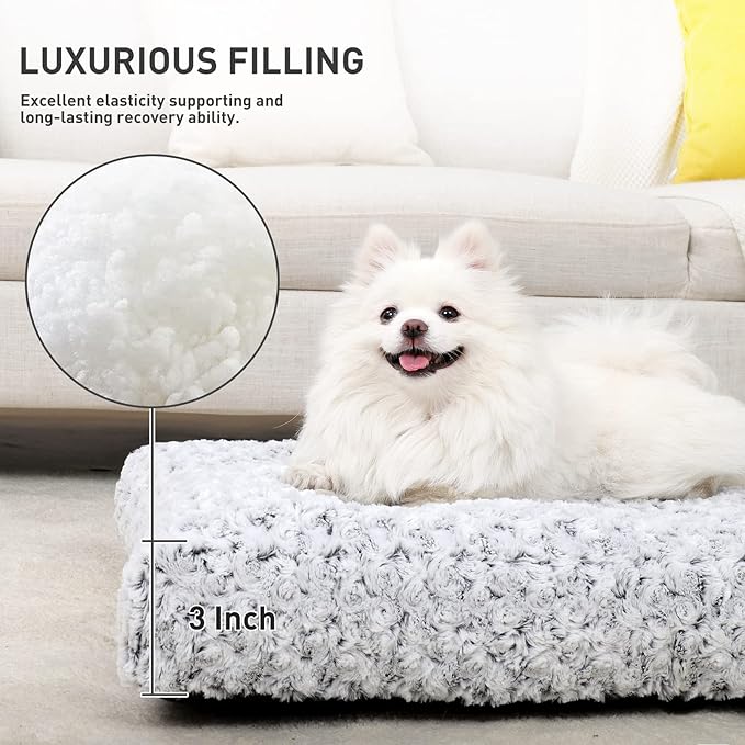 KSIIA Washable Dog Bed Deluxe Plush Dog Crate Beds Comfy Kennel Pad Anti-Slip Pet Sleeping Mat for Large, Jumbo, Medium, Small Dogs Breeds, 23" x 18", Gray