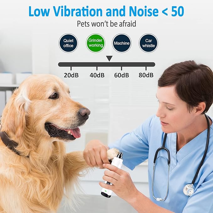 Casfuy Dog Nail Grinder with 2 LED Light for Large Medium Small Dogs - 3X More Powerful 2-Speed Electric Pet Nail Trimmer Rechargeable Quiet Painless Paws Grooming & Smoothing Tool (White)